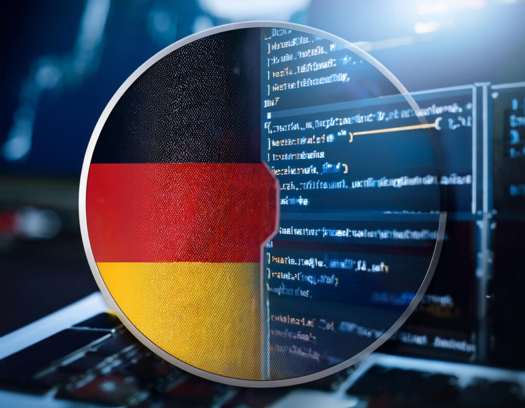 A version of the DeepFakeAI logo featuring the German flag and code